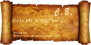 Czirják Béla névjegykártya